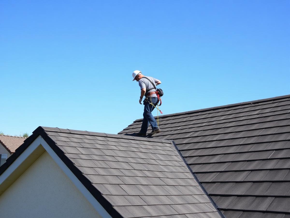 Roofing professional at work